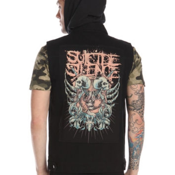 Hot Topic Other - Suicide Silence Black Hooded Denim Vest Hot Topic